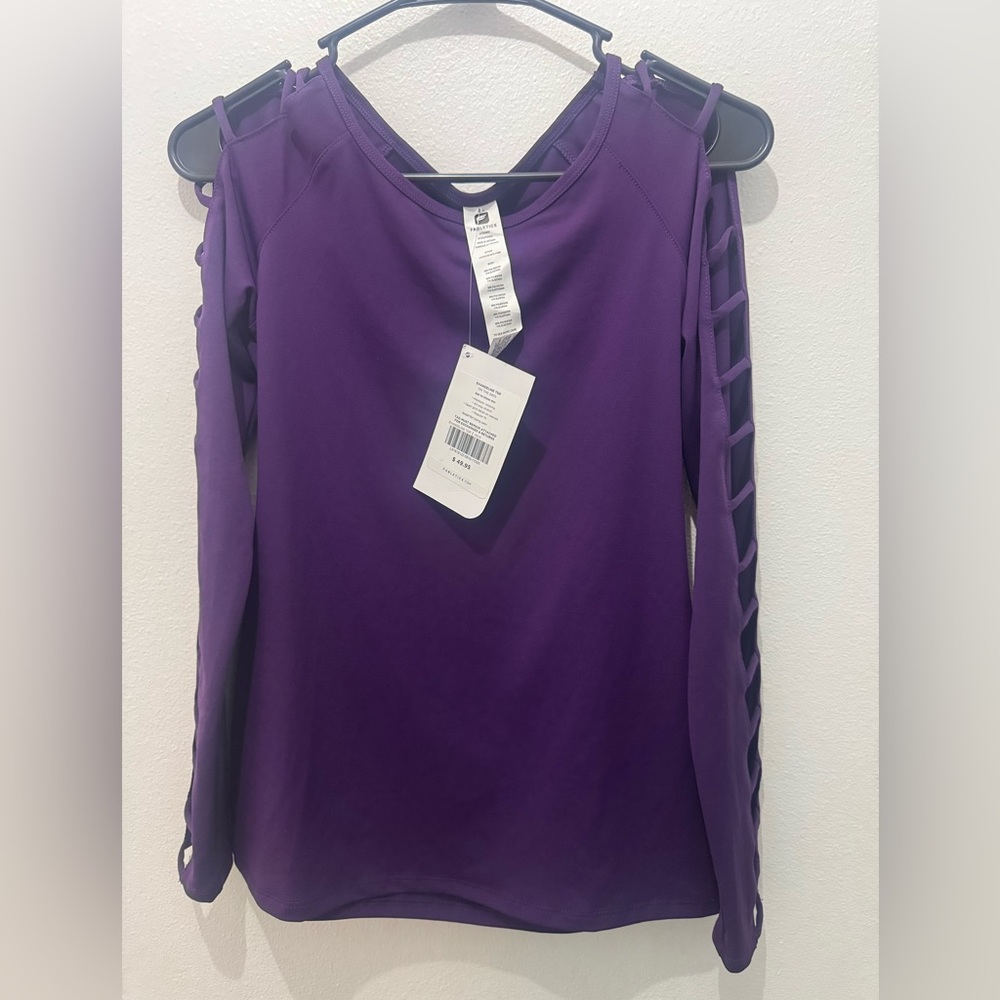Fabletics Purple Long-Sleeve Top with Ladder Cutout Sleeves - Picture 3 of 7